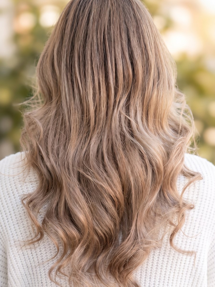 Ergebnis aus unserem Salon: Balayage in weichen Wellen, von hinten